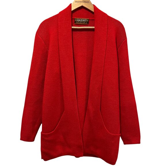 Alpacas Best Peruvian Open Cardigan, Pockets, Red, L - Picture 1 of 6